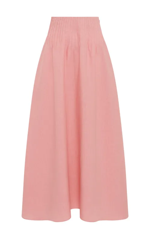 Penelope Midi Skirt in Rosa Aloe Linen sold by Gabriela Hearst