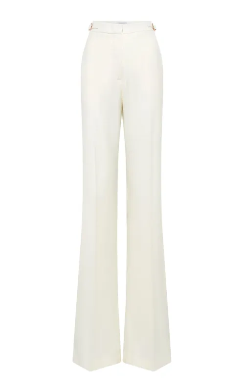 Vesta Flared Pant in Ivory Virgin Wool Silk Linen sold by Gabriela Hearst