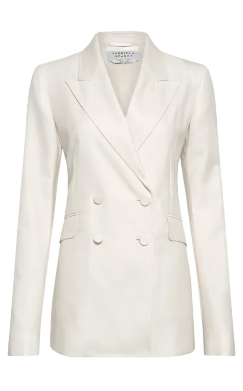 Angela Blazer in Ivory Virgin Wool Silk Linen sold by Gabriela Hearst