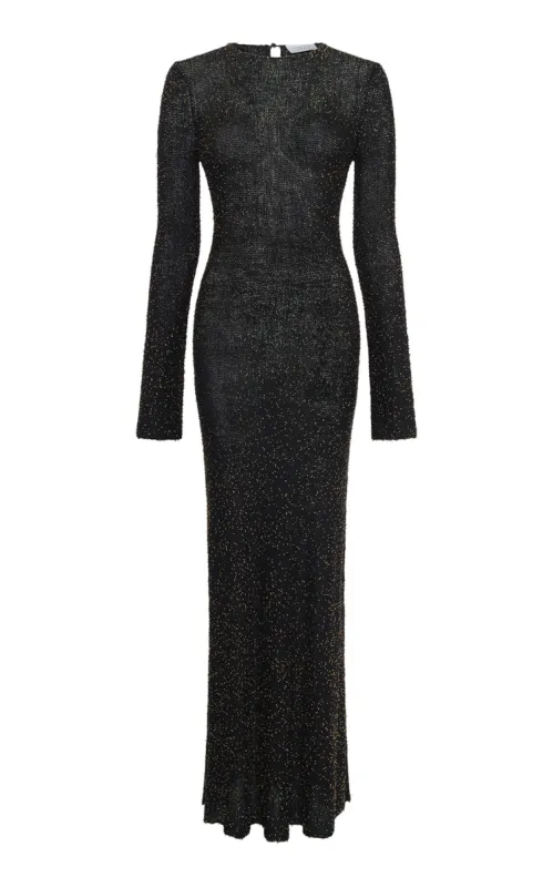 Chandra Knit Maxi Dress in Black & Gold Beaded Cashmere sold by Gabriela Hearst