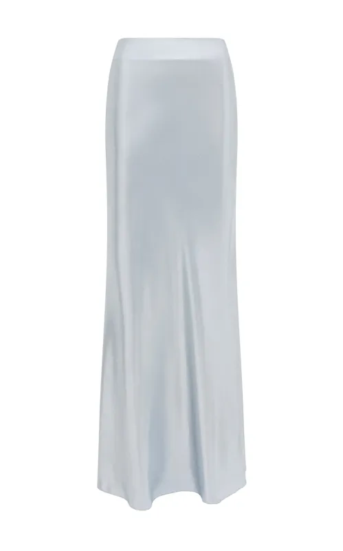 Fauna Bias Maxi Skirt in Silver Metallic SIlk Twill sold by Gabriela Hearst