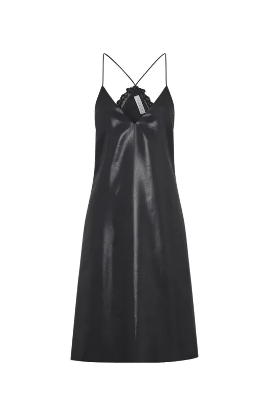 Dinah Slip Midi Dress in Black Metallic Silk Twill made by Gabriela Hearst