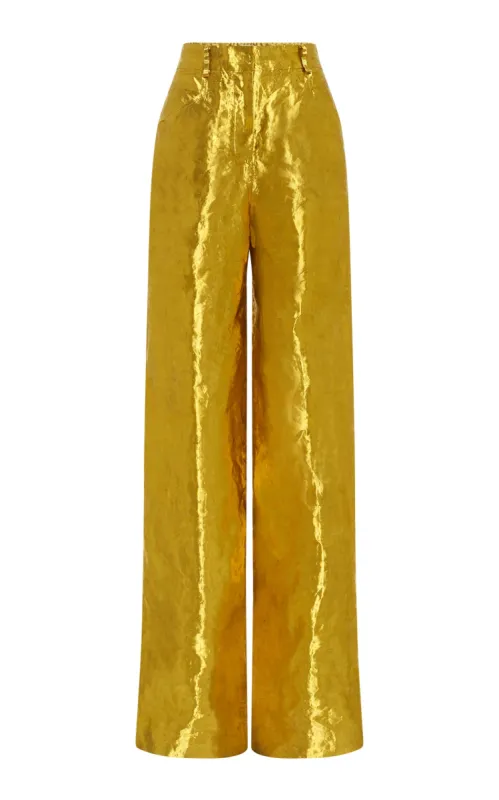Bani Wide-Leg Pant in Gold Metallic Silk sold by Gabriela Hearst