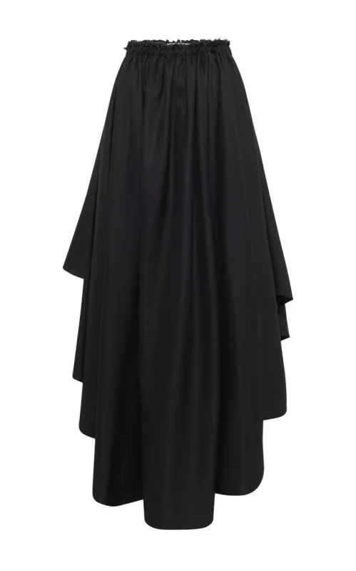 Dea Pleated Maxi Skirt in Black Virgin Wool Silk Linen sold by Gabriela Hearst