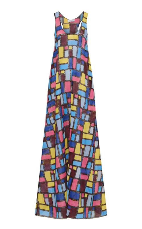 Niki Maxi Dress in Aurora Multi Embroidered Linen sold by Gabriela Hearst
