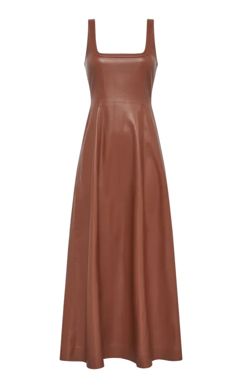 Adaline Midi Dress in Cognac Nappa Leather sold by Gabriela Hearst