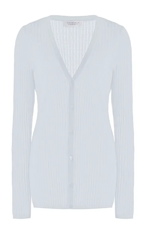 Emma Pointelle Knit Cardigan in Light Blue Cashmere Silk sold by Gabriela Hearst