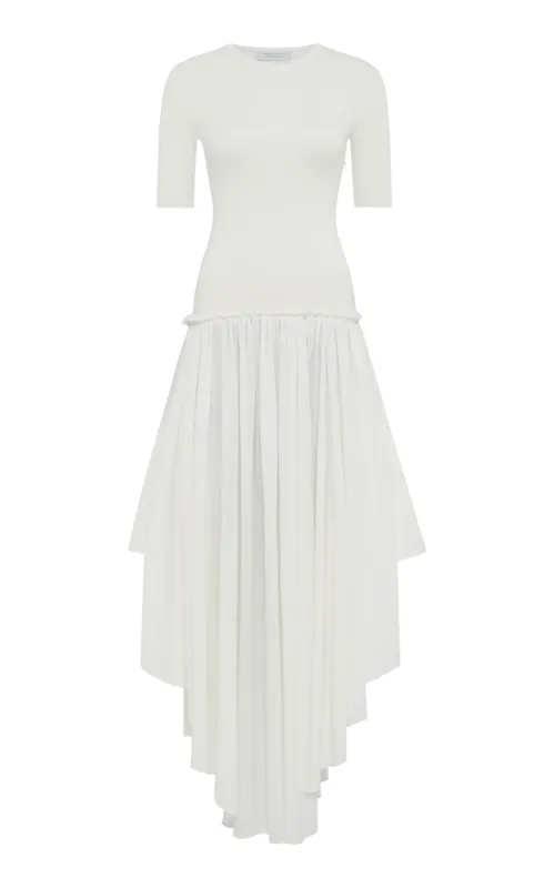 Sirona Pleated Maxi Dress in Ivory Virgin Wool Silk Linen sold by Gabriela Hearst