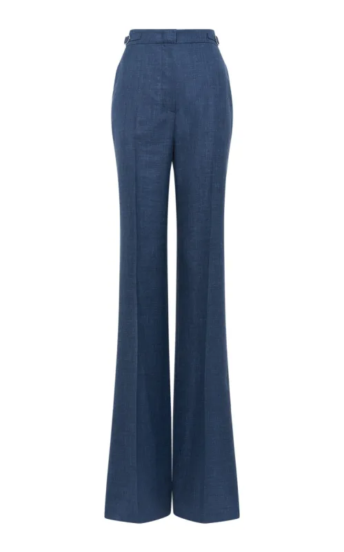 Vesta Flared Pant in Denim Virgin Wool Silk Linen sold by Gabriela Hearst