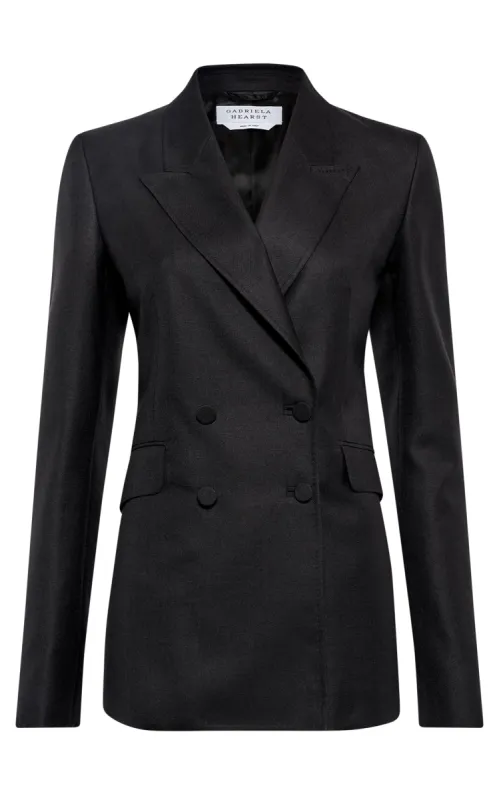 Angela Blazer in Black Virgin Wool Silk Linen sold by Gabriela Hearst