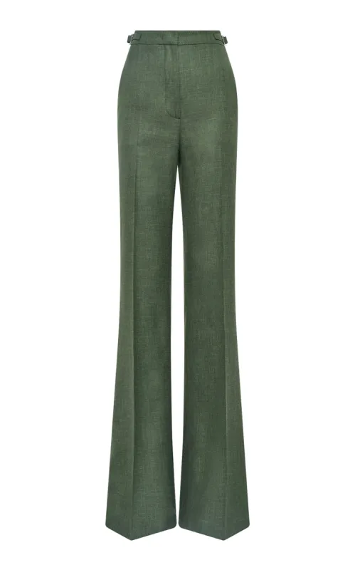 Vesta Flare Pant in Olive Virgin Wool Silk with Linen sold by Gabriela Hearst