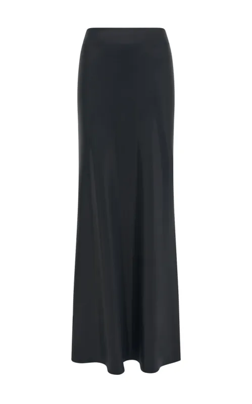 Fauna Bias Maxi Skirt in Black Metallic Silk Twill sold by Gabriela Hearst