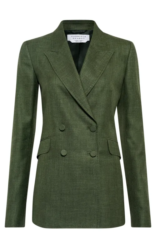 Angela Blazer in Olive Virgin Wool Silk with Linen sold by Gabriela Hearst