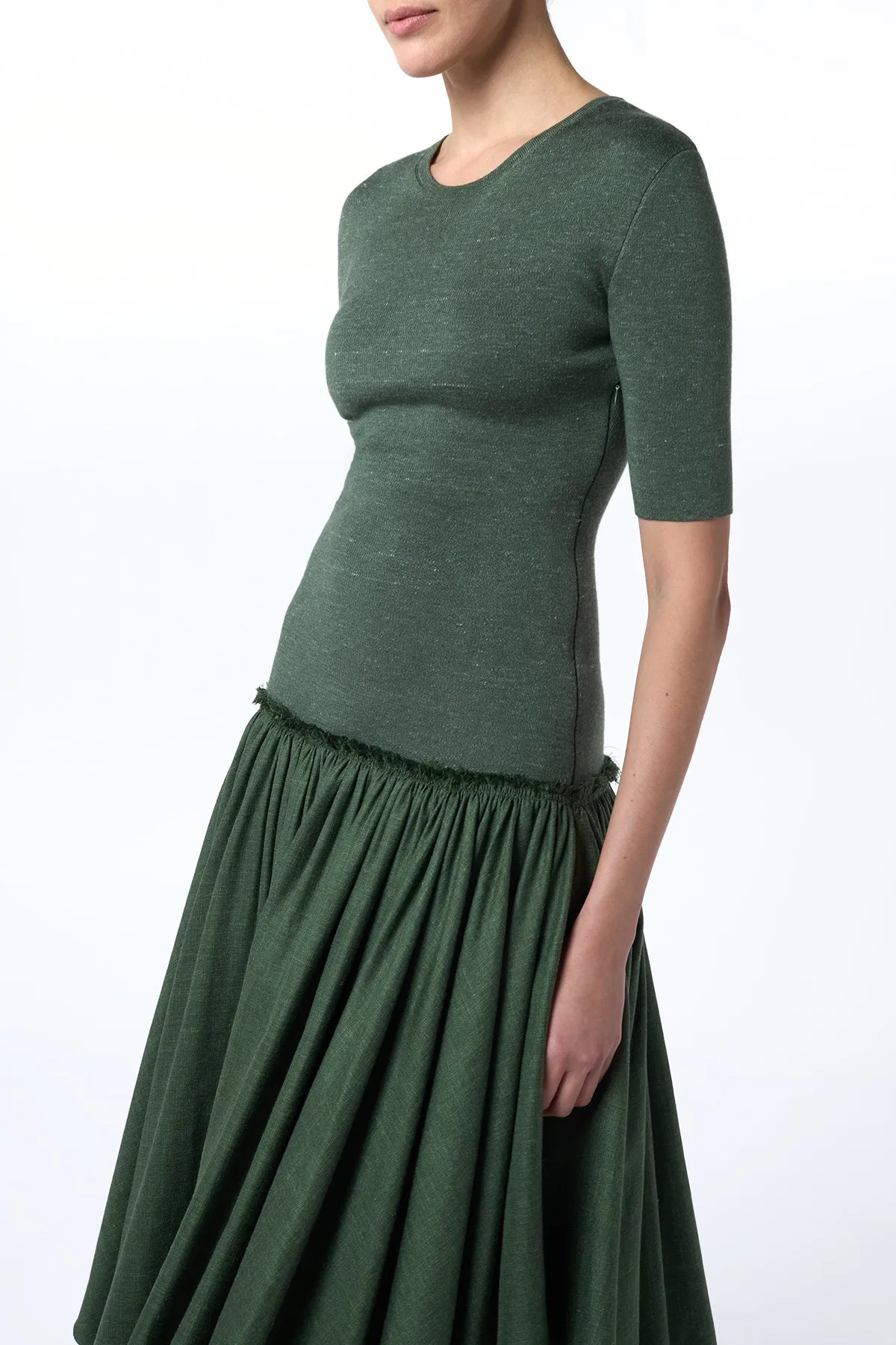 Sirona Pleated Maxi Dress in Olive Virgin Wool Silk with Linen sold by Gabriela Hearst product image thumbnail 4