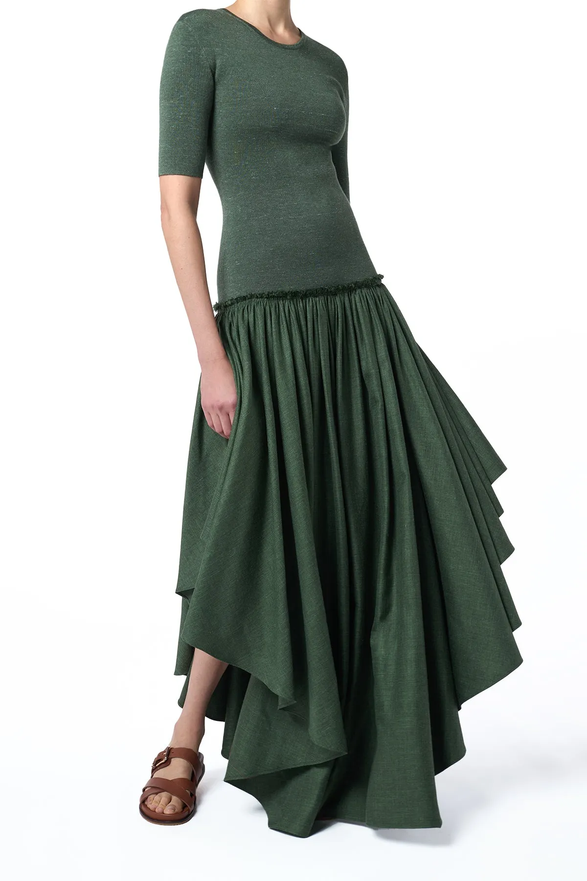 Sirona Pleated Maxi Dress in Olive Virgin Wool Silk with Linen sold by Gabriela Hearst product image thumbnail 3