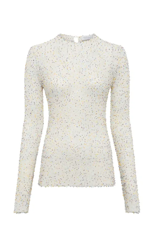 Nello Knit Sweater in Ivory Multi Beaded Cashmere sold by Gabriela Hearst