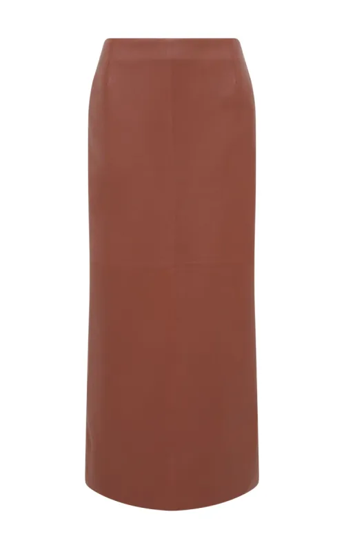 Manuela Midi Skirt in Cognac Soft Leather sold by Gabriela Hearst