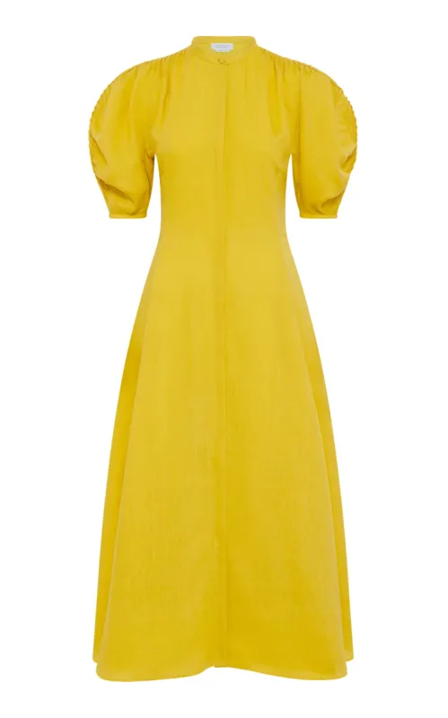 Arabella Shirt-Dress in Goldenrod Aloe Linen sold by Gabriela Hearst