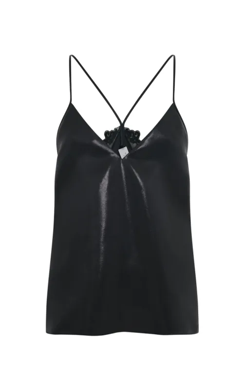 Mage Cami Top in Black Metallic Silk Twill sold by Gabriela Hearst