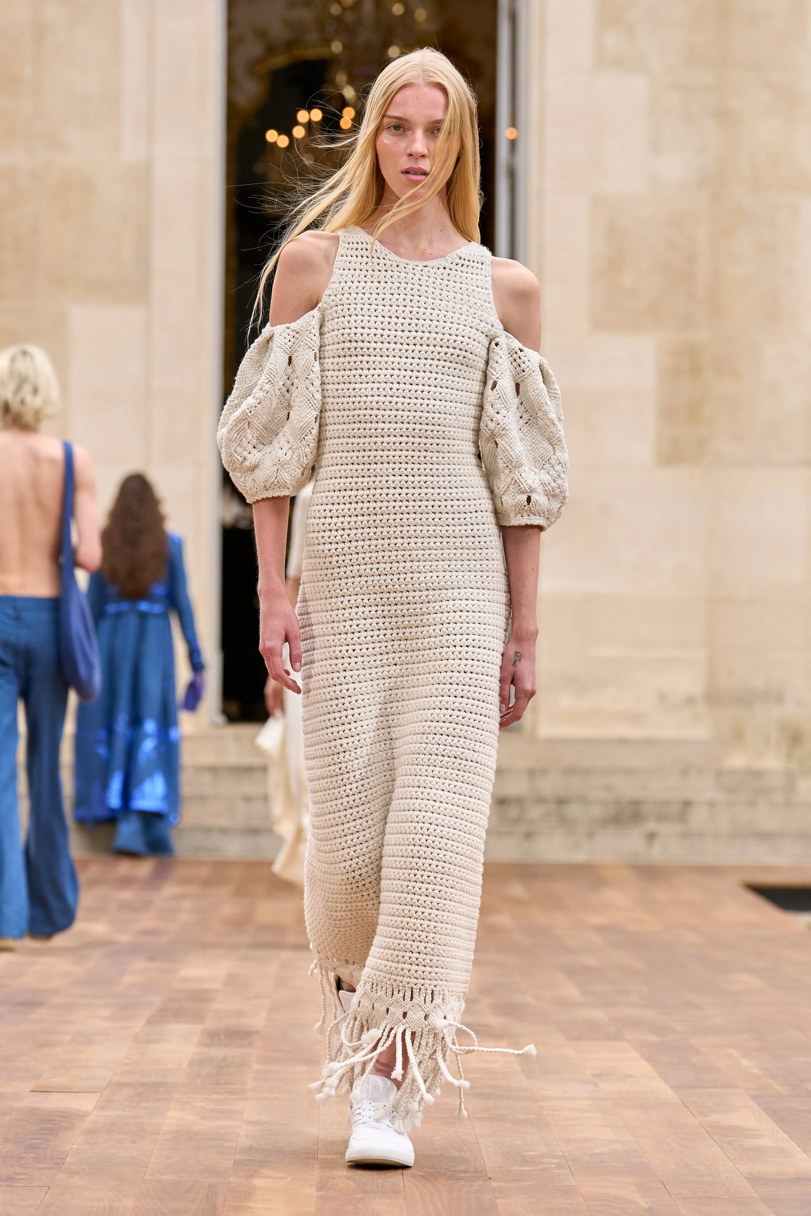 Levana Fringe Crochet Maxi Dress in Ivory Cashmere sold by Gabriela Hearst product image thumbnail 2