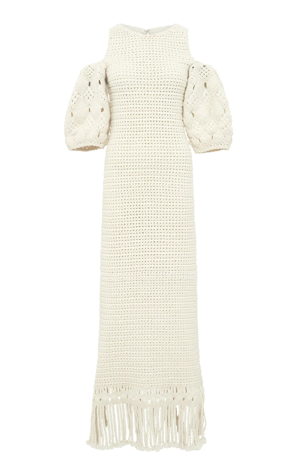 Levana Fringe Crochet Maxi Dress in Ivory Cashmere sold by Gabriela Hearst