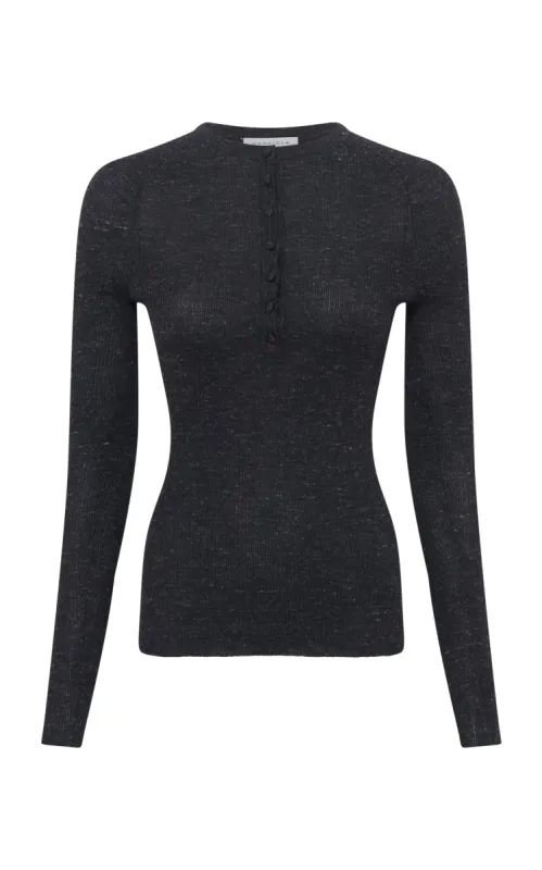 Anges Knit Henley in Black Cashmere Silk & Hemp sold by Gabriela Hearst