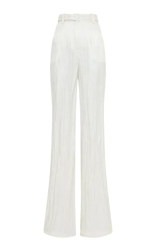 Norman Wide-Leg Pant in Ivory Metallic Crinkled Silk sold by Gabriela Hearst