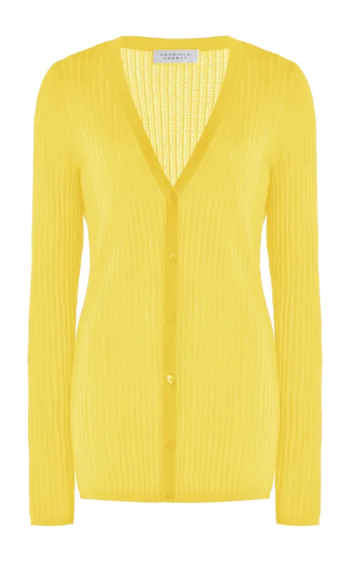 Emma Pointelle Knit Cardigan in Goldenrod Cashmere Silk sold by Gabriela Hearst