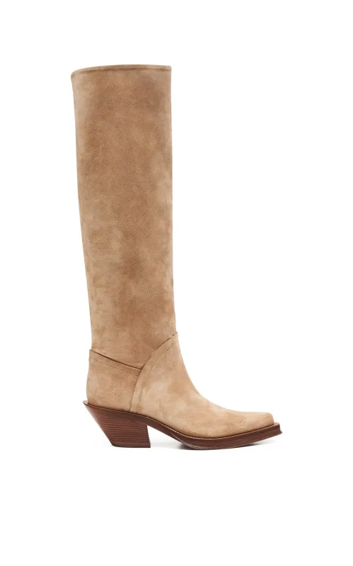 Camero Knee-High Cowboy Boot in Sand Suede made by Gabriela Hearst