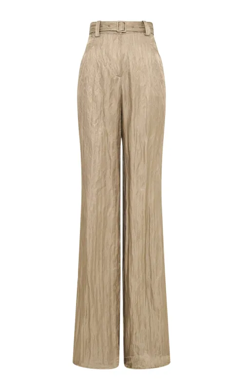 Norman Wide-Leg Pant in Gunmetal Metallic Crinkled Silk sold by Gabriela Hearst