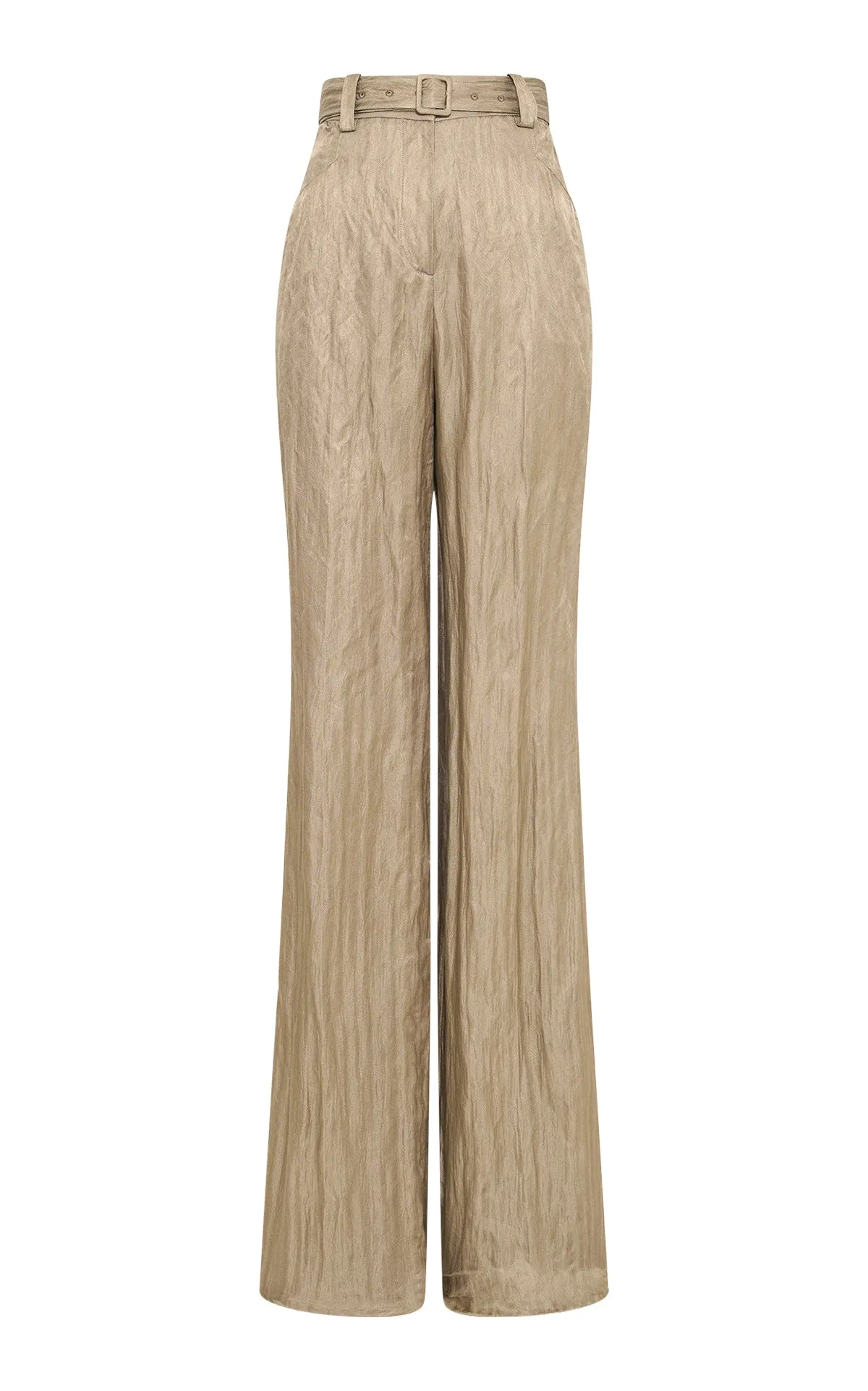 Norman Wide-Leg Pant in Gunmetal Metallic Crinkled Silk sold by Gabriela Hearst