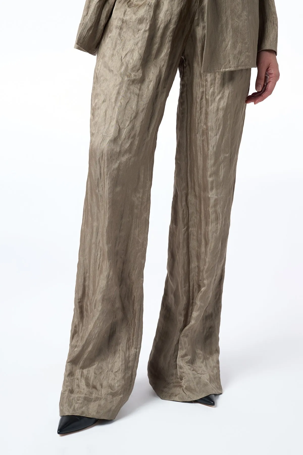 Norman Wide-Leg Pant in Gunmetal Metallic Crinkled Silk sold by Gabriela Hearst product image thumbnail 5