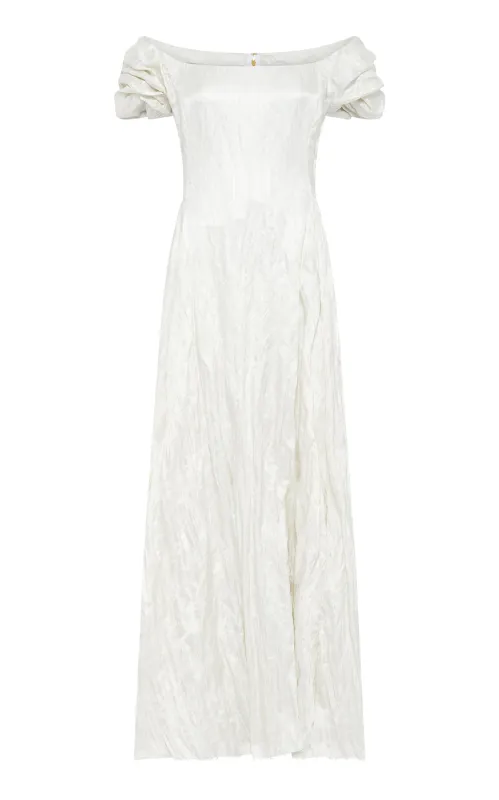 Juniper Maxi Dress in Ivory Metallic Crinkled Silk sold by Gabriela Hearst