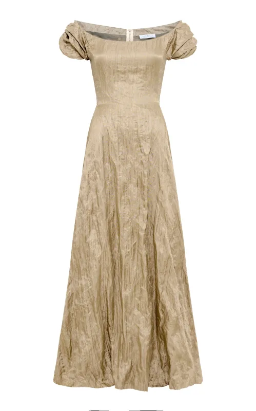 Juniper Maxi Dress in Gunmetal Metallic Silk sold by Gabriela Hearst