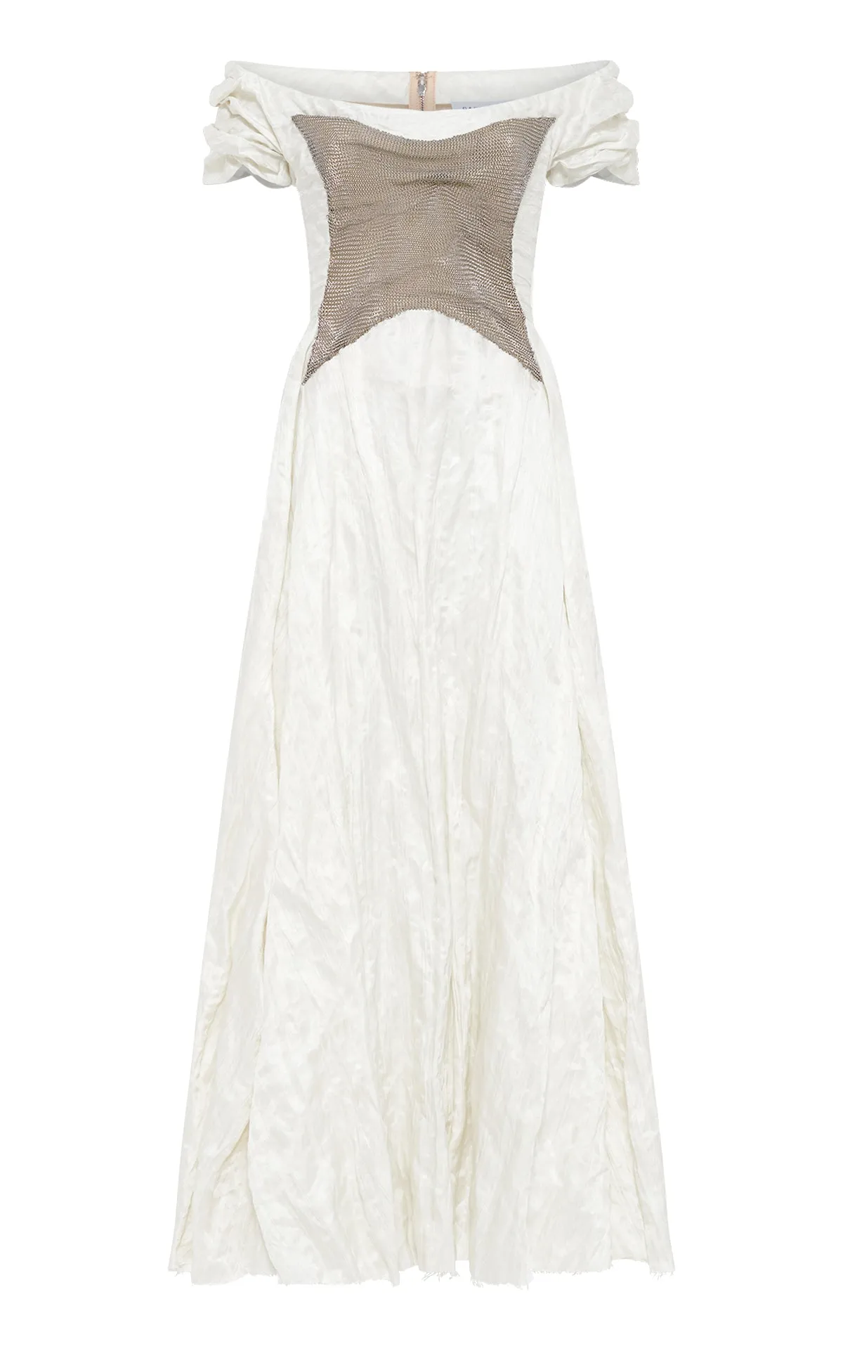 Augustine Chainmail Maxi Dress in Ivory Metallic Crinkled Silk & Silver Steel sold by Gabriela Hearst