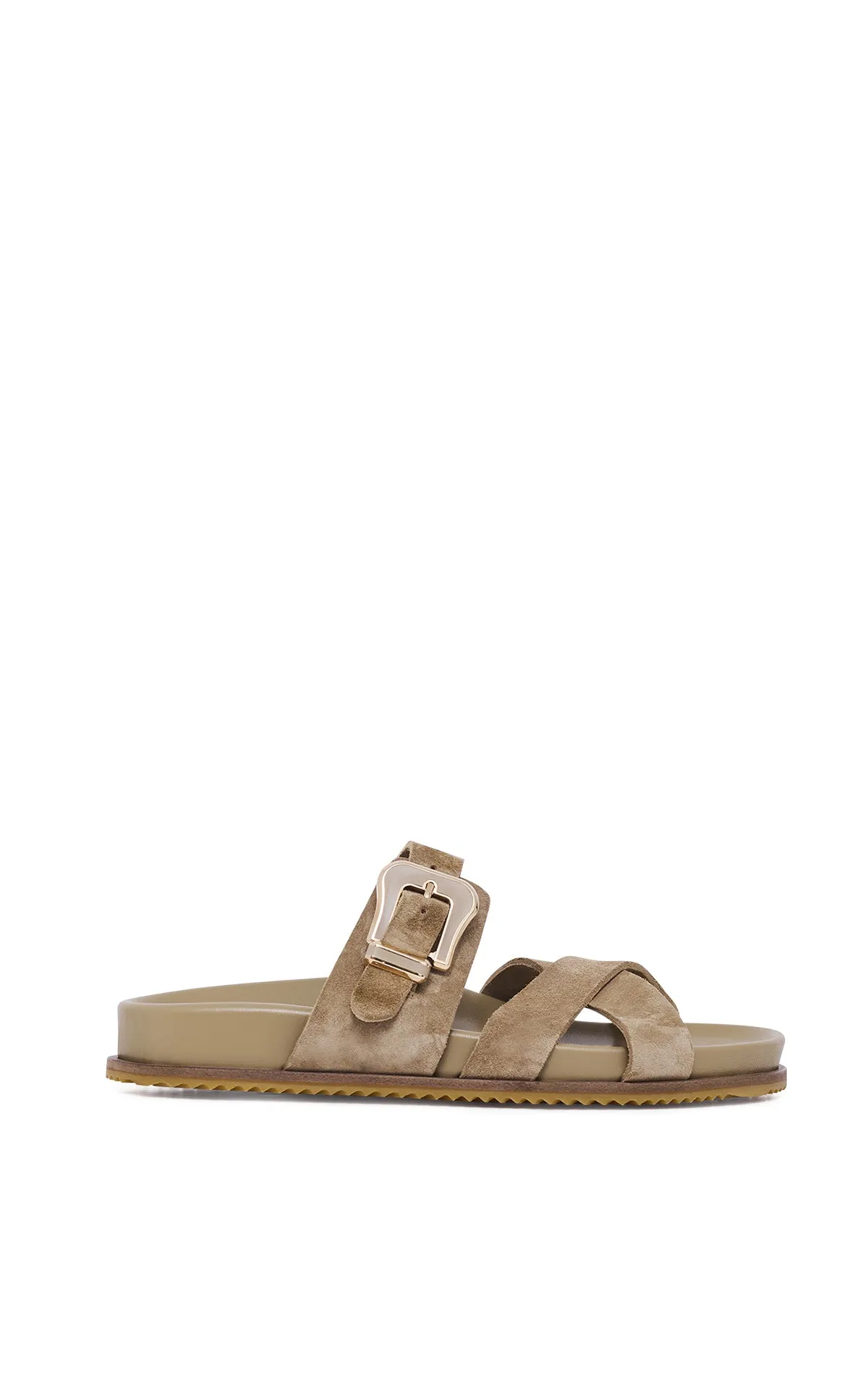 Circe Slide Sandal in Sand Suede sold by Gabriela Hearst