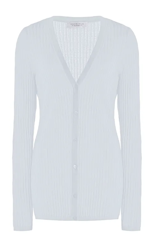 Emma Pointelle Knit Cardigan in Light Blue Cashmere Silk sold by Gabriela Hearst