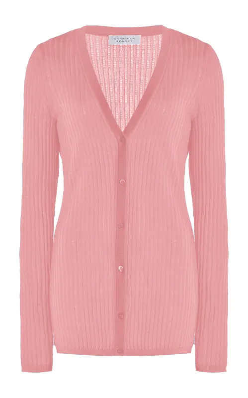 Emma Pointelle Knit Cardigan in Rosa Cashmere Silk sold by Gabriela Hearst