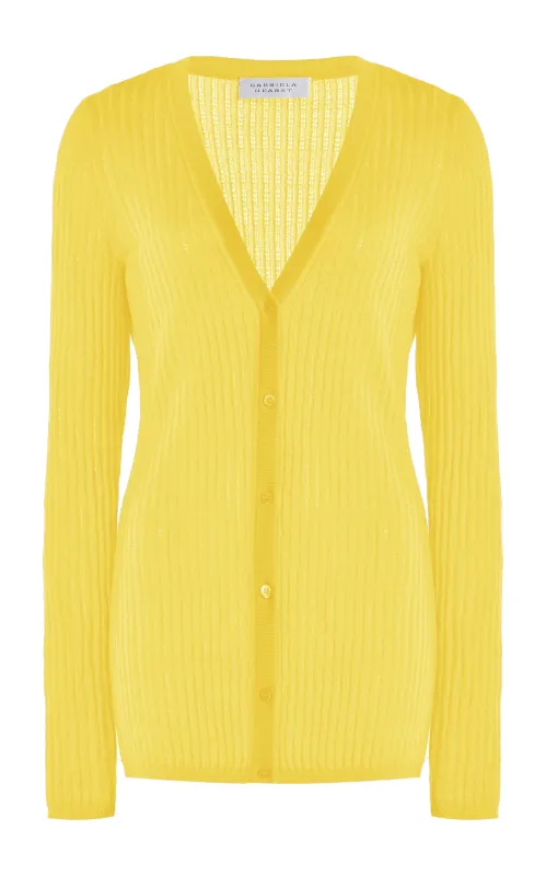 Emma Pointelle Knit Cardigan in Goldenrod Cashmere Silk sold by Gabriela Hearst