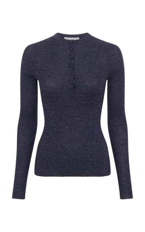 Anges Knit Henley in Navy Cashmere Silk with Hemp sold by Gabriela Hearst