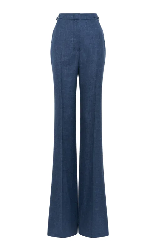 Vesta Flare Pant in Denim Virgin Wool Silk with Linen sold by Gabriela Hearst