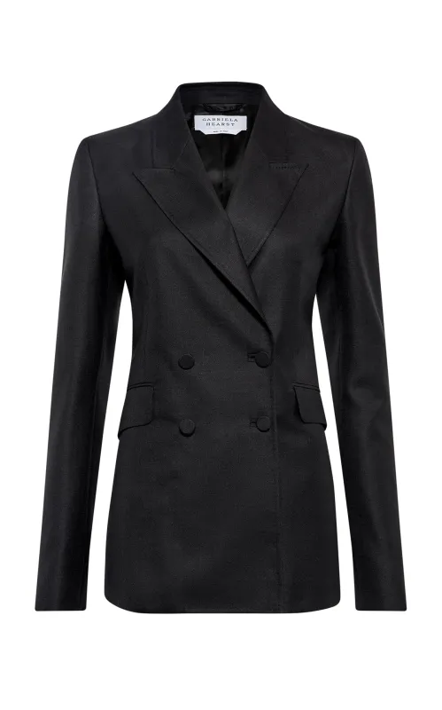Angela Blazer in Black Virgin Wool Silk with Linen sold by Gabriela Hearst