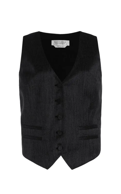 Coleridge Vest in Black Virgin Wool Silk with Linen sold by Gabriela Hearst