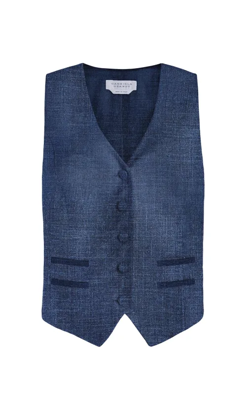Coleridge Vest in Denim Virgin Wool Silk with Linen sold by Gabriela Hearst