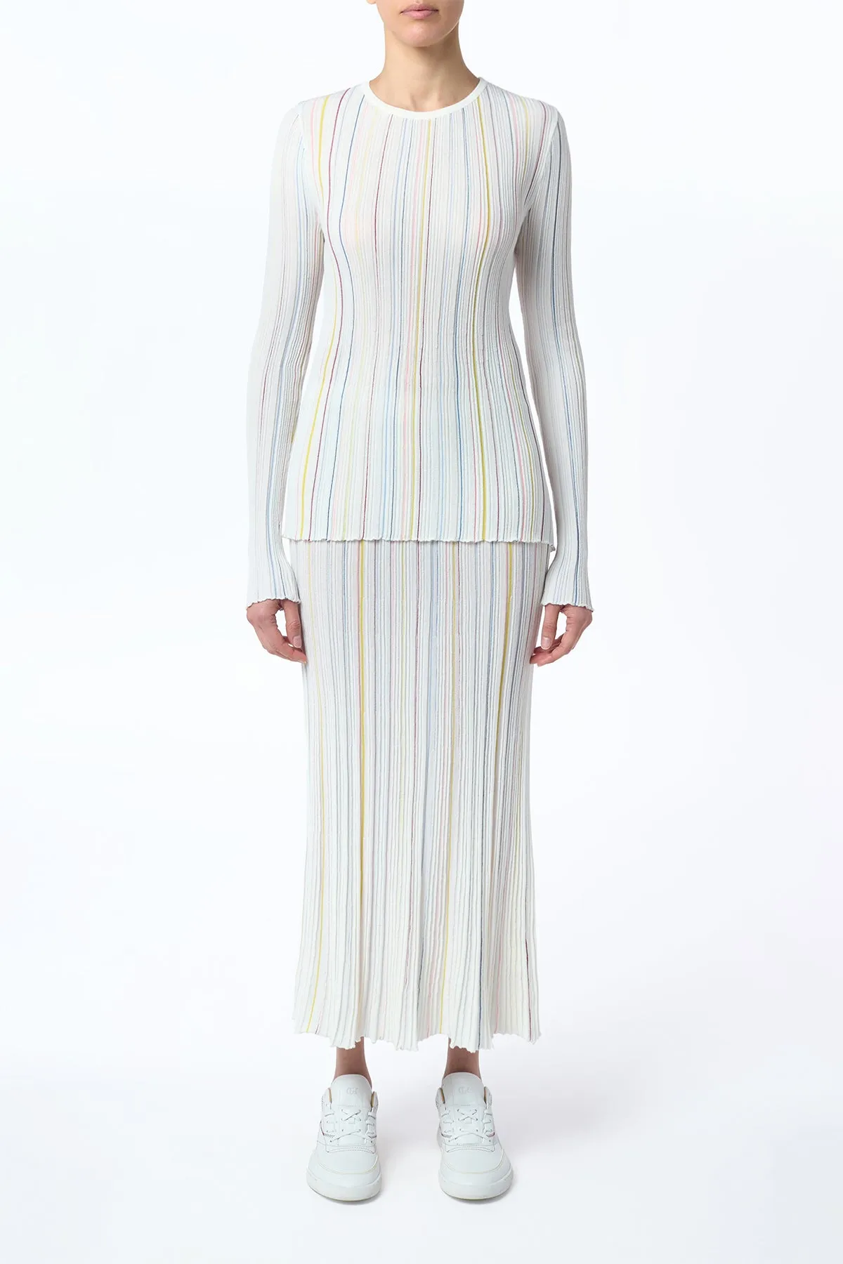 Celeano Pinstripe Knit Midi Skirt in Ivory Multi Merino Wool sold by Gabriela Hearst product image thumbnail 3