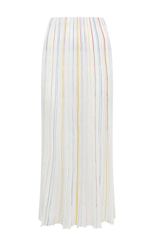 Celeano Pinstripe Knit Midi Skirt in Ivory Multi Merino Wool made by Gabriela Hearst