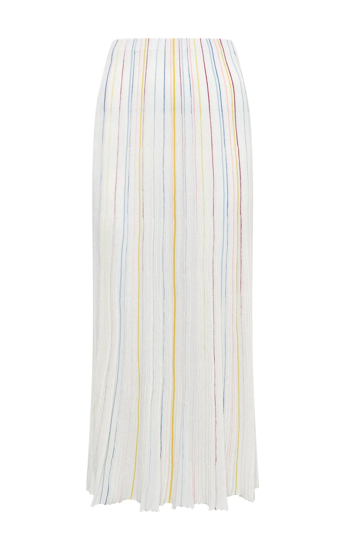 Celeano Pinstripe Knit Midi Skirt in Ivory Multi Merino Wool sold by Gabriela Hearst