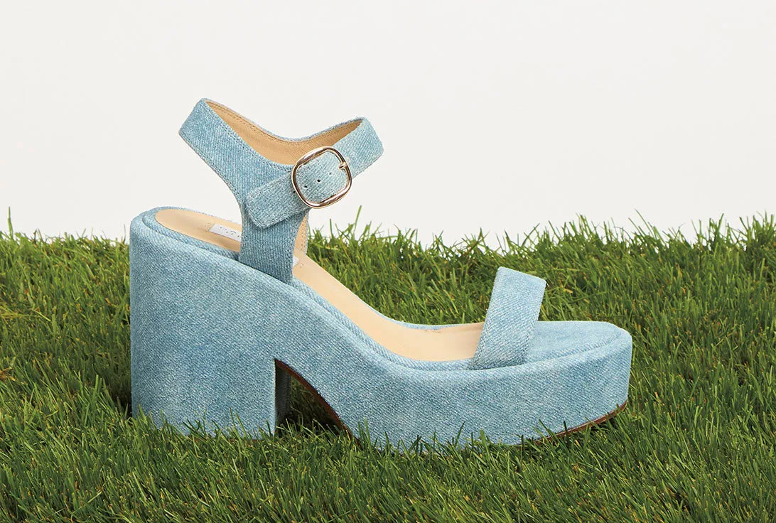 Iman Platform Sandal in Light Blue Suede Denim sold by Gabriela Hearst product image thumbnail 5