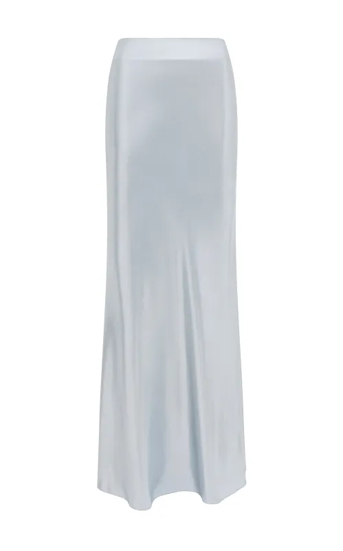 Fauna Bias Maxi Skirt in Silver Metallic Silk Twill sold by Gabriela Hearst