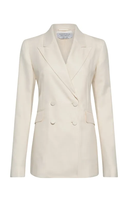 Angela Blazer in Ivory Virgin Wool Silk with Linen sold by Gabriela Hearst